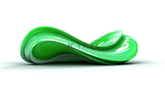 干净的白色表面上的现代 3D 绿波设计