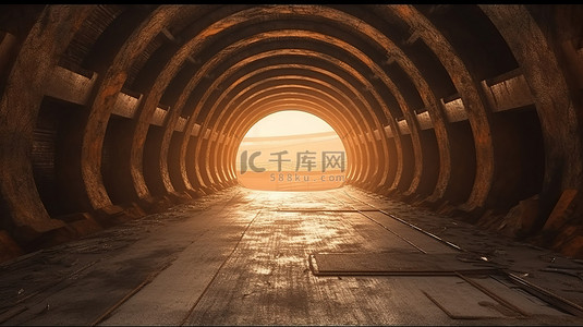 足球草地背景图片_美式足球场水泥隧道 3d 渲染