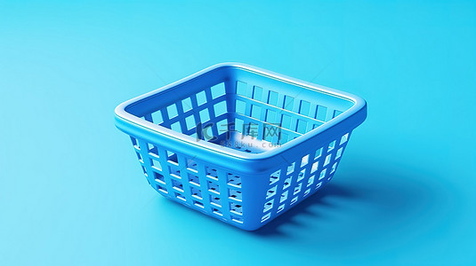 杂货食品背景图片_3D 渲染中的简约蓝色卡通风格杂货篮