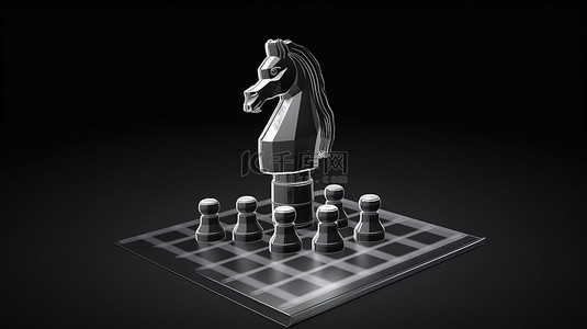 呈现单色单色轮廓的国际象棋骑士的 3D 游戏图标