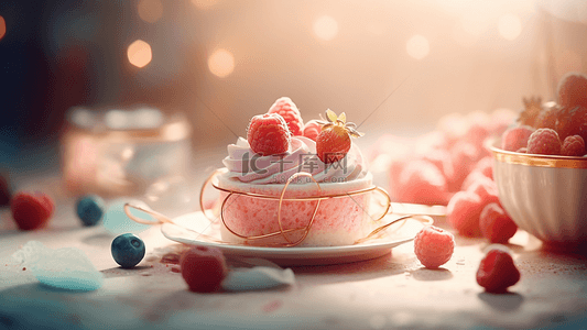 下午茶点心背景图片_甜点草莓奶油蛋糕背景
