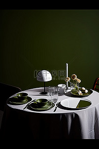 黑色椅子背景图片_配有餐具的餐桌和黑色椅子