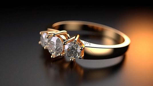 3D 渲染中光滑背景上展示的两枚镶有钻石的金戒指