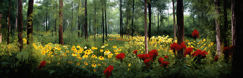 开满五颜六色鲜花的热带森林的图像