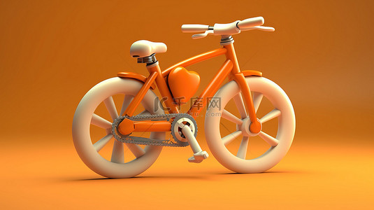 3D 渲染背景，具有健康灵感的自行车，配有充满活力的橙色车轮