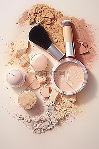 粉底粉和刷子等化妆产品