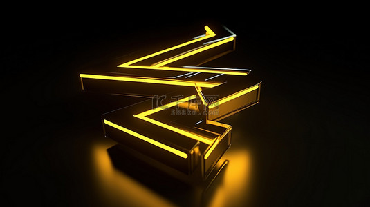 3d 渲染的黄色箭头图标，象征着向下移动层，具有轮廓效果