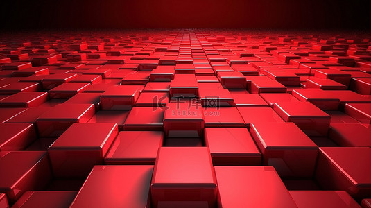红色屋顶的房子背景图片_地板上 3d 渲染的红色立方体的抽象组合