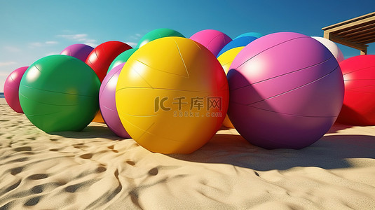 台球厅墙绘背景图片_各种颜色沙滩球的充满活力的 3d 渲染