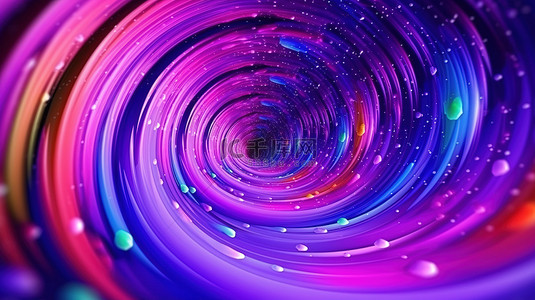 具有荧光闪光和曲线的抽象紫色水彩圆的 3d 插图