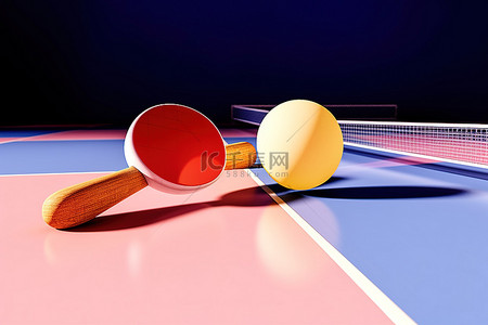 网球旁边的乒乓球拍和射击