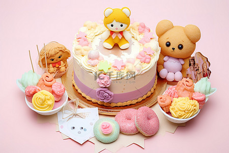 糖果派对背景图片_带有生日祝福的蛋糕