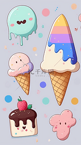 冰淇淋甜筒彩色卡通背景