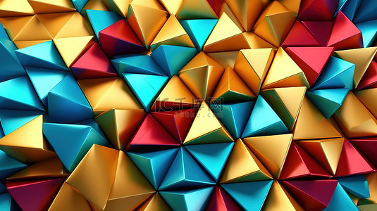 几何优雅抽象背景上彩色三角形图案的豪华 3D 插图