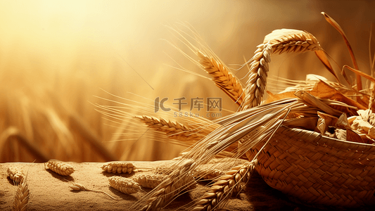 新型农业共享模式背景图片_小麦丰收插画背景