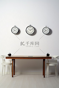 计时器背景图片_桌子上方有 5 个计时器和白色手机