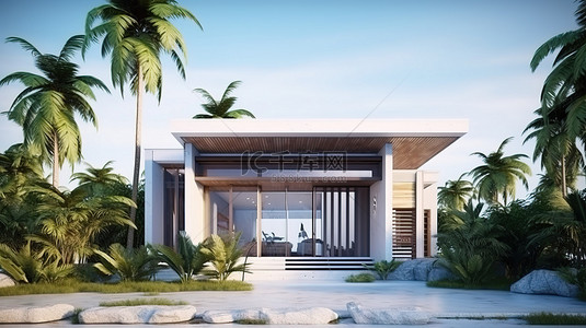 时尚简约的热带房屋设计 3D 可视化