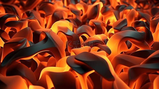 燃烧的几何形状 3d 渲染抽象橙色背景