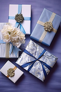 教师荣休仪式背景图片_包装丝带和蓝色信封和包装纸