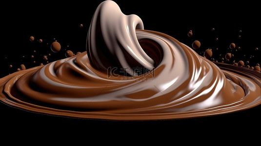 酸奶牛奶背景图片_带有剪切路径的 3D 渲染中的牛奶和巧克力旋风