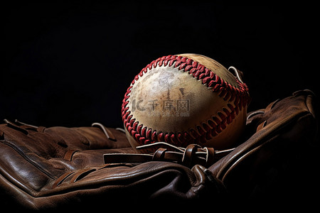 老外棒球帽背景图片_棒球手套中的棒球