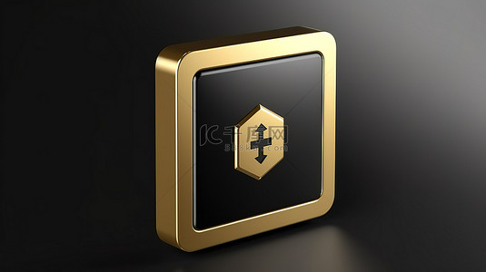 播放键键背景图片_具有 3D 渲染和黑色方形键按钮 ui ux 界面元素的豪华金色安全图标