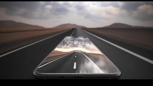 旅行手机海报背景图片_逼真的移动道路从智能手机发出的道路的 3d 插图