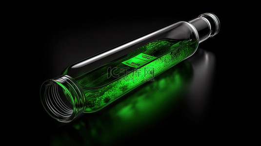 以 3d 呈现的实验室烧瓶中的绿色液体