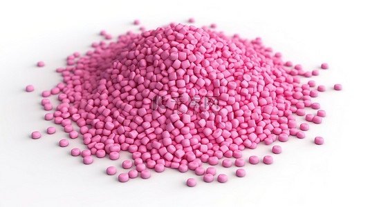 白色背景上孤立的粉红色颗粒，3D 插图