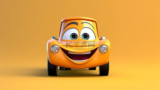 道路汽车卡通背景图片_充满乐趣的 3D 插图汽车角色