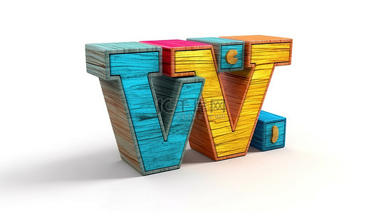 带字母 w 的木制儿童玩具字母块的 3d 渲染