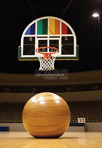 观众席背景图片_篮球场上有一个球，有计时器