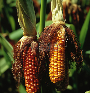 玉米须的玉米背景图片_玉米有长长的棕色茎和叶子