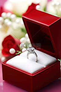 红色礼品盒背景图片_带红色礼品盒的钻石首饰戒指