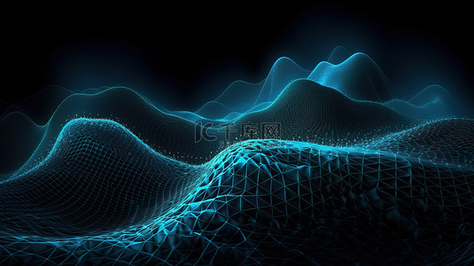 创造未来背景图片_点状 3D 插图创造了令人着迷的抽象科技波背景
