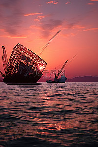 海浪大船背景图片_背景中有一艘大船靠岸的海洋