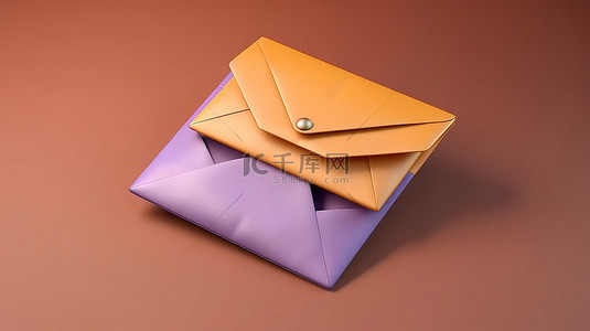 信封信纸背景图片_真实的信封 3D 插图，带有定制的字母和消息设计，非常适合模型模板