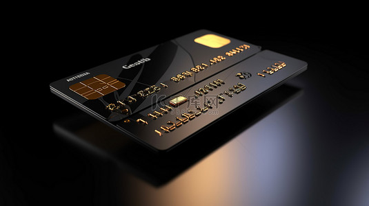 金钱银行背景图片_带有金色芯片的时尚黑色塑料信用卡的 3D 渲染