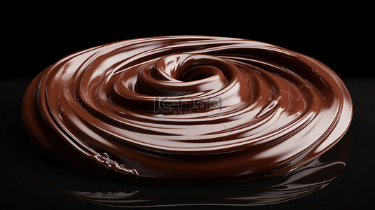 巧克力流心背景图片_带有剪切路径的运动中的圆形巧克力 3D 渲染