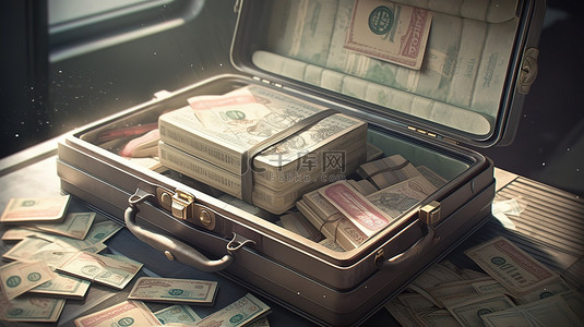 现金背景图片_装满现金的手提箱的 3d 渲染