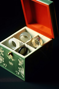 珠宝背景图片_受亚洲影响的盒子里有四个珠宝戒指