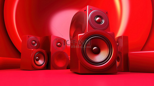 红色背景与扬声器系统的 3d 插图