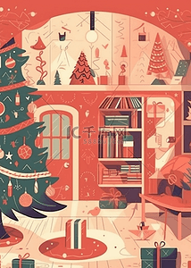 卡通圣诞树礼物背景图片_圣诞节圣诞树礼物红色