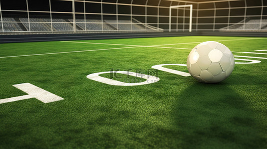 游戏字体背景图片_带有时尚白色字体的足球场 3D 渲染