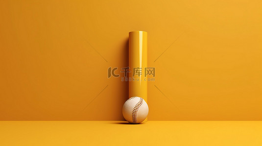 抽象背景上黄色棒球棒的简约 3D 渲染完美适合运动概念