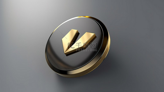 灰色圆形按钮上的 3d 渲染金色向上箭头图标是现代 ui ux 元素