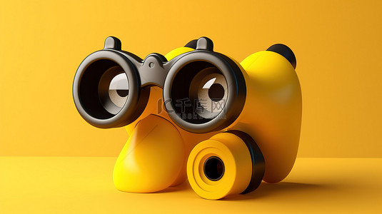 卡通图搞笑背景图片_社交媒体探索充满活力的黄色背景上带有双筒望远镜的表情符号图标的 3D 插图