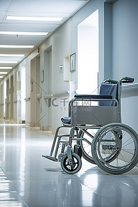 医院走廊里的轮椅
