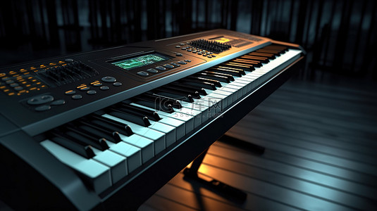 钢琴作曲家背景图片_合成器和电子键盘是昏暗工作室中的现代音乐二重奏3D 渲染