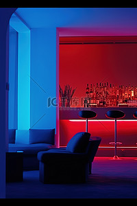 一个有红色和蓝色灯光的房间